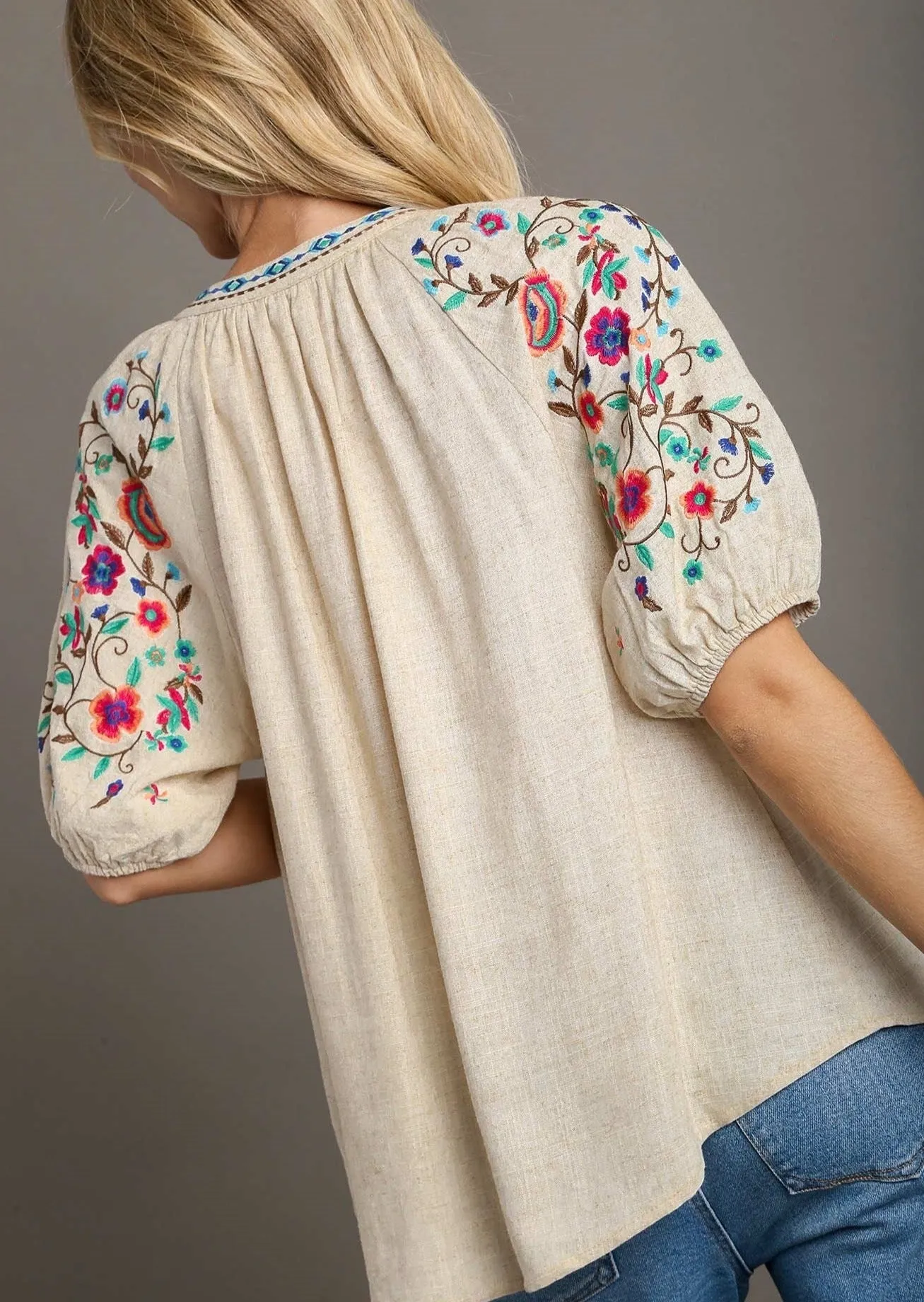 Anything But Ordinary Floral Embroidered Sleeve Top