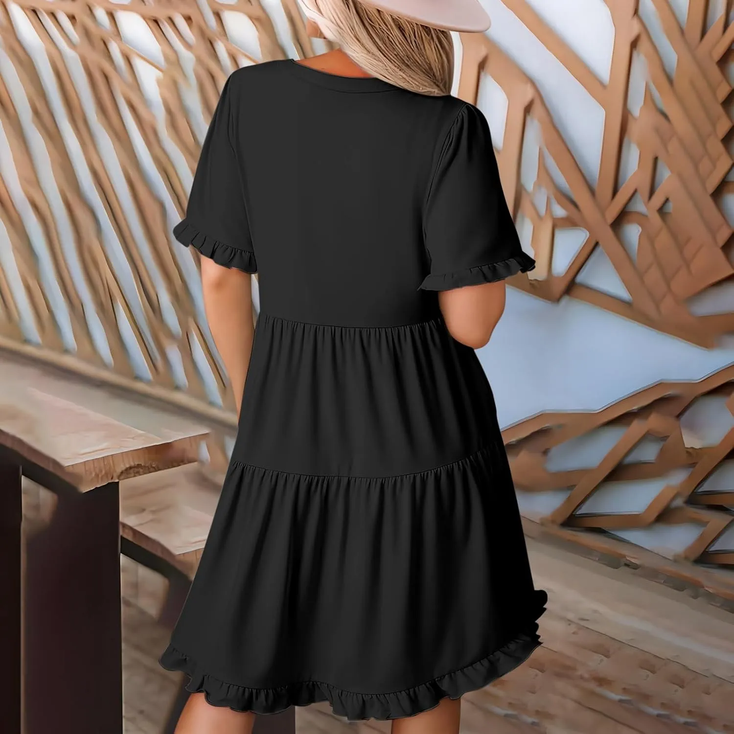 Babydoll Dresses for Women Summer Beach Dress Sexy V Neck Dresses Casual Ruffle Sun Dresses Mini A-Line Dress 2025