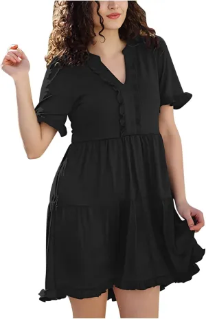 Babydoll Dresses for Women Summer Beach Dress Sexy V Neck Dresses Casual Ruffle Sun Dresses Mini A-Line Dress 2025