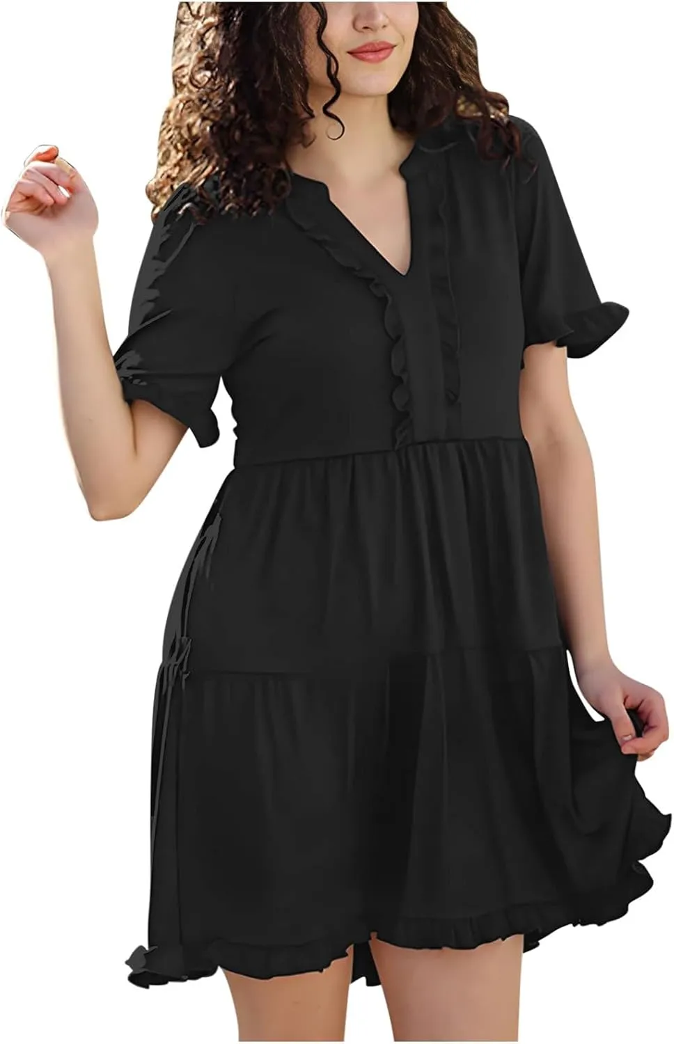 Babydoll Dresses for Women Summer Beach Dress Sexy V Neck Dresses Casual Ruffle Sun Dresses Mini A-Line Dress 2025
