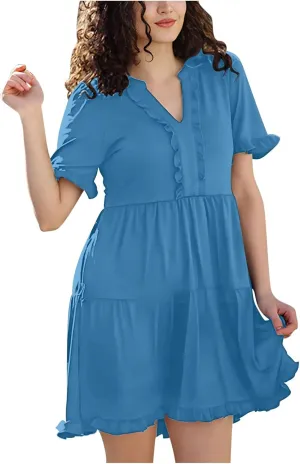 Babydoll Dresses for Women Summer Beach Dress Sexy V Neck Dresses Casual Ruffle Sun Dresses Mini A-Line Dress 2025