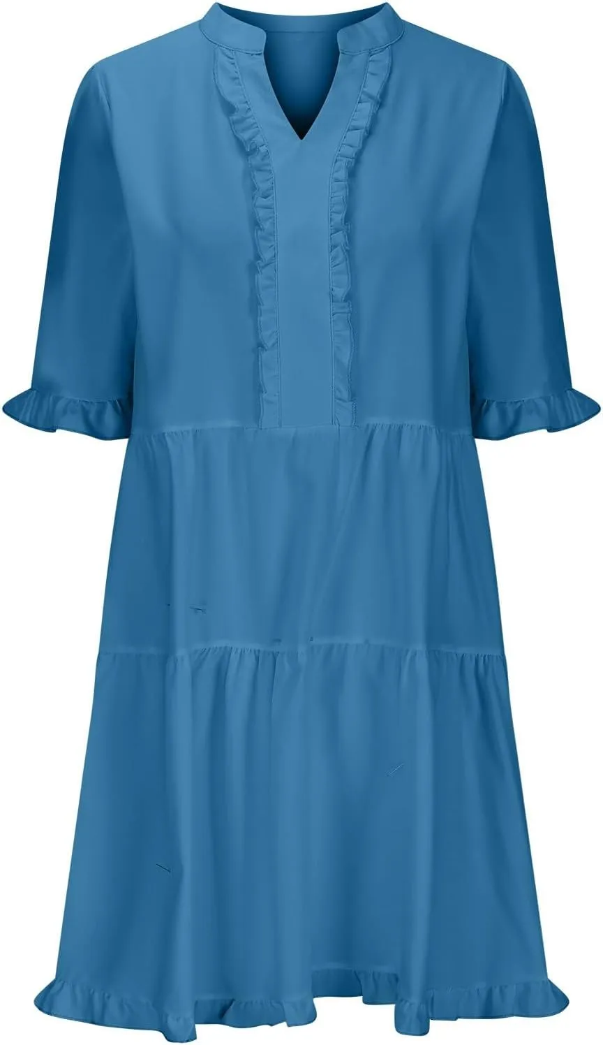 Babydoll Dresses for Women Summer Beach Dress Sexy V Neck Dresses Casual Ruffle Sun Dresses Mini A-Line Dress 2025