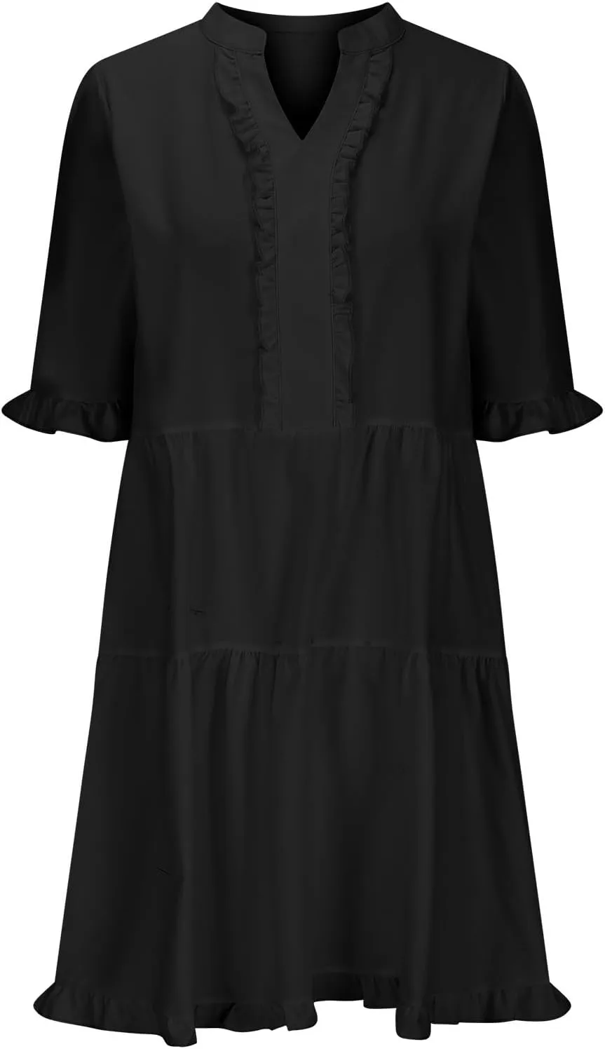 Babydoll Dresses for Women Summer Beach Dress Sexy V Neck Dresses Casual Ruffle Sun Dresses Mini A-Line Dress 2025