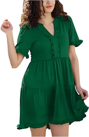 Babydoll Dresses for Women Summer Beach Dress Sexy V Neck Dresses Casual Ruffle Sun Dresses Mini A-Line Dress 2025