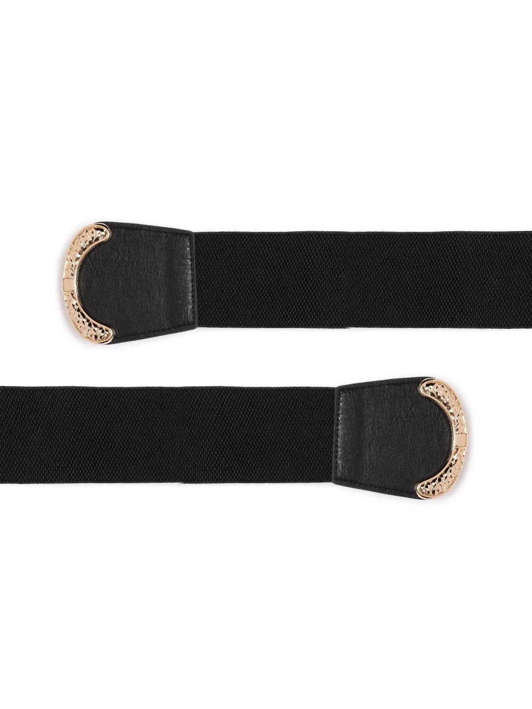 Berrylush Women Black Elastic Strap Fancy Concho Buckle Belt