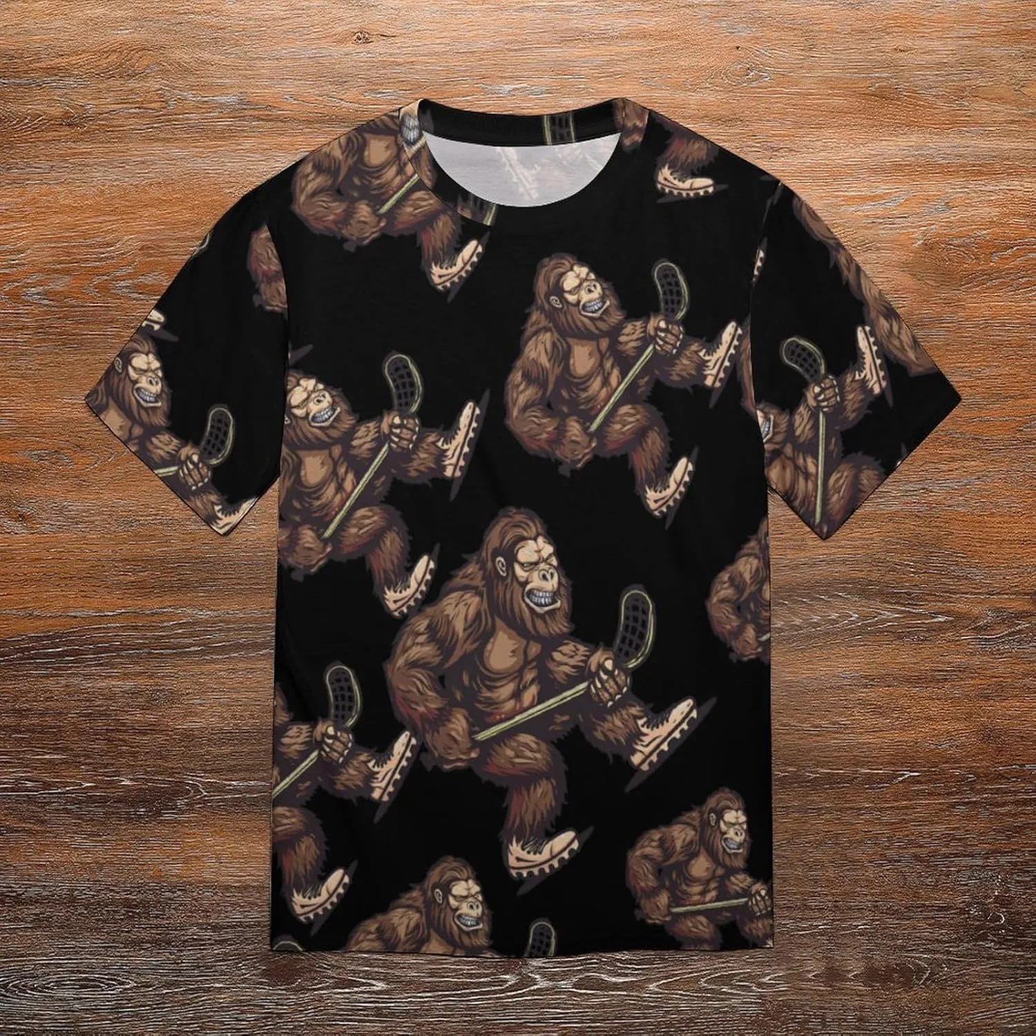 Bigfoot Sasquatch Lacrosse Funny Player Men's T-Shirts Short Sleeve Tee Hawaiian Shirt Summer Tops Casual Workout Shirts