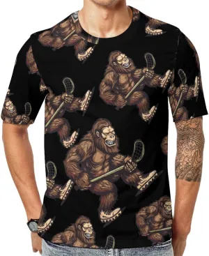 Bigfoot Sasquatch Lacrosse Funny Player Men's T-Shirts Short Sleeve Tee Hawaiian Shirt Summer Tops Casual Workout Shirts