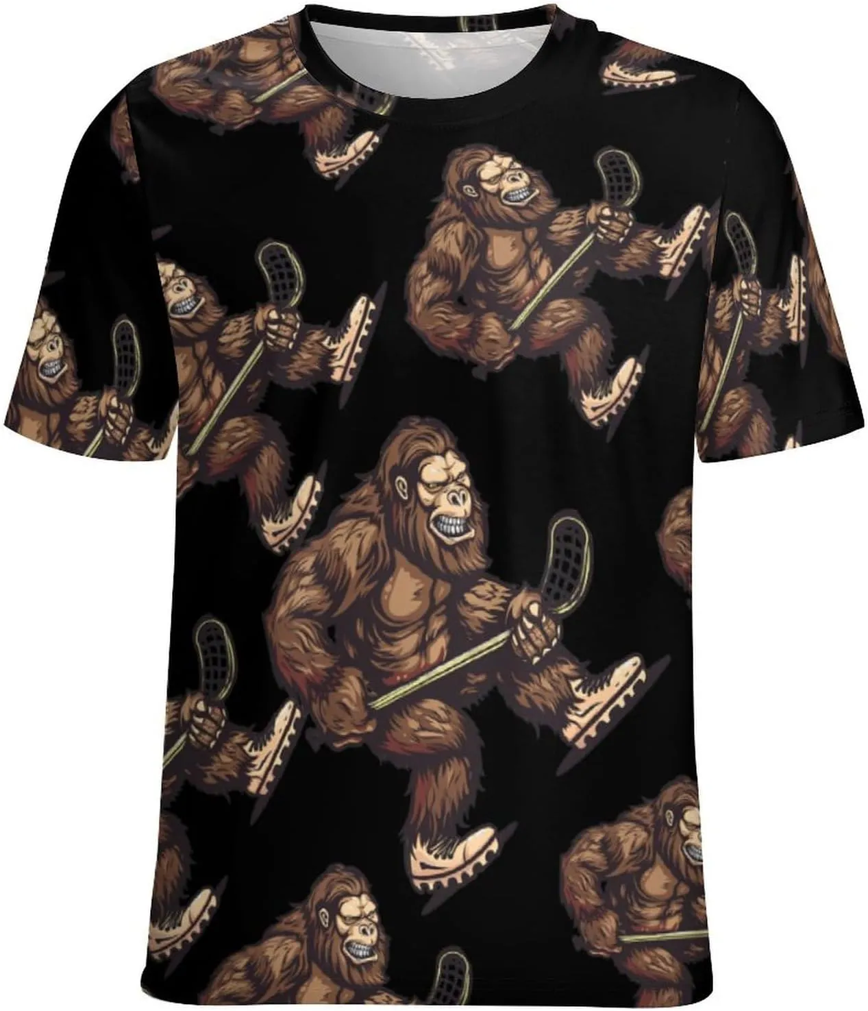 Bigfoot Sasquatch Lacrosse Funny Player Men's T-Shirts Short Sleeve Tee Hawaiian Shirt Summer Tops Casual Workout Shirts