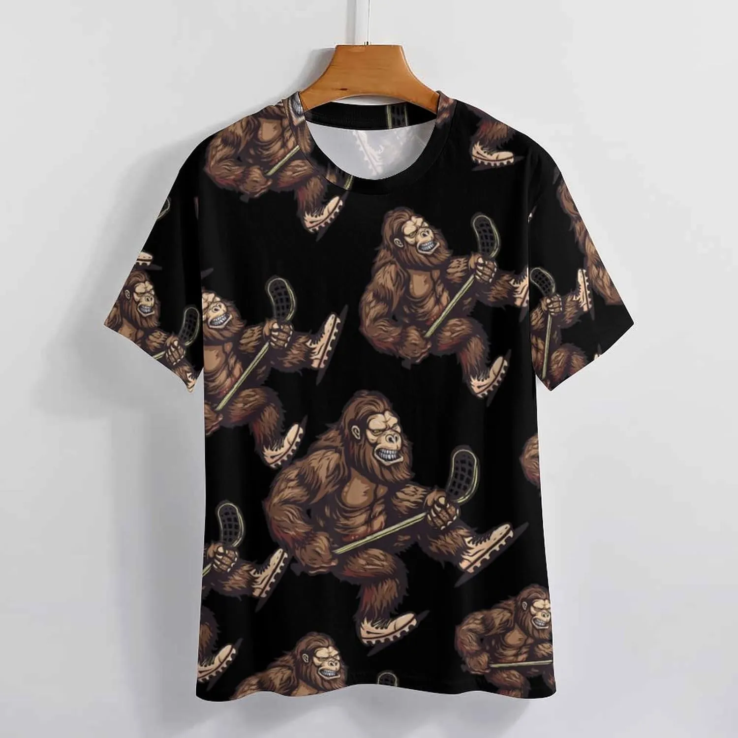 Bigfoot Sasquatch Lacrosse Funny Player Men's T-Shirts Short Sleeve Tee Hawaiian Shirt Summer Tops Casual Workout Shirts