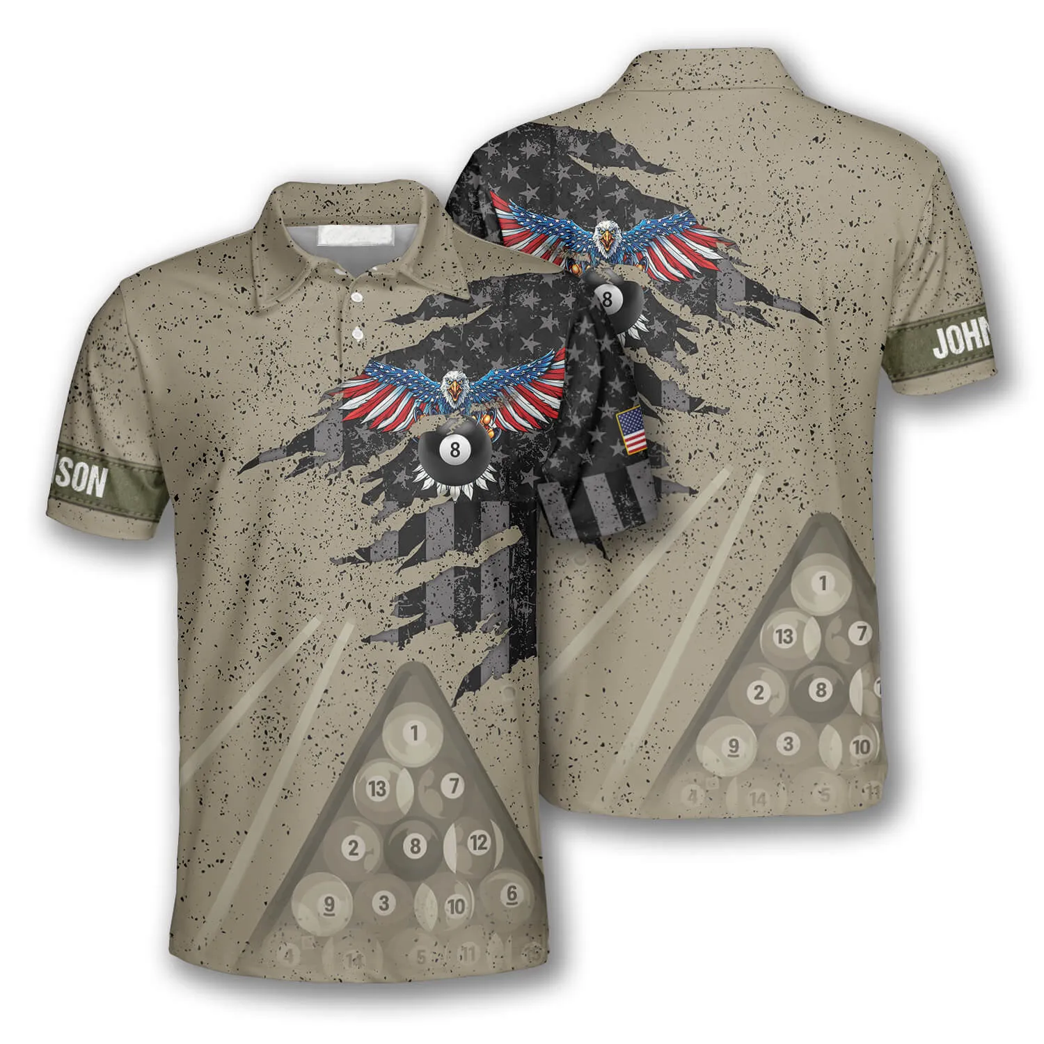 Billiard Eagle Retro Flag Custom Billiard Shirts for Men, Flag American Billiard Shirt, Men's Billiard Polo Shirt