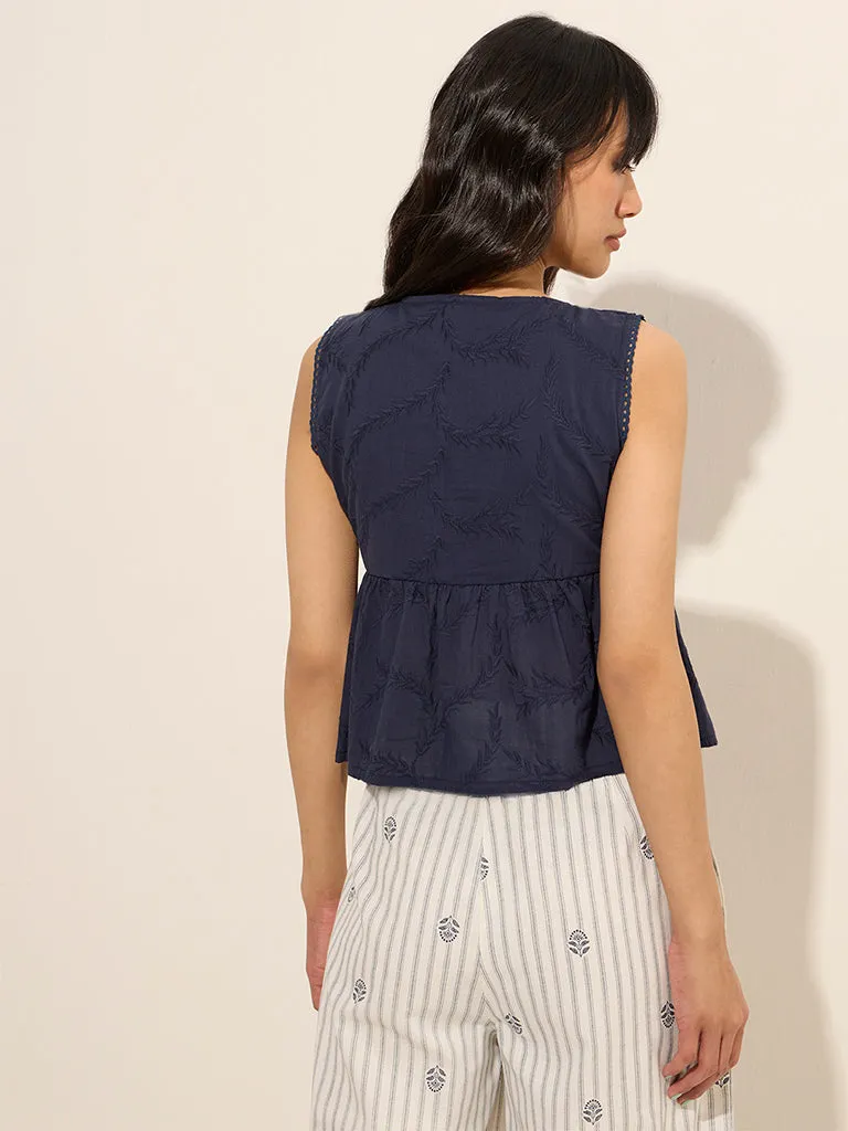 Bombay Paisley Blue Knot-Detailed Cotton Top