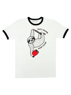 Book Sloth - Let's Hang and Read Unisex Ringer T-Shirt
