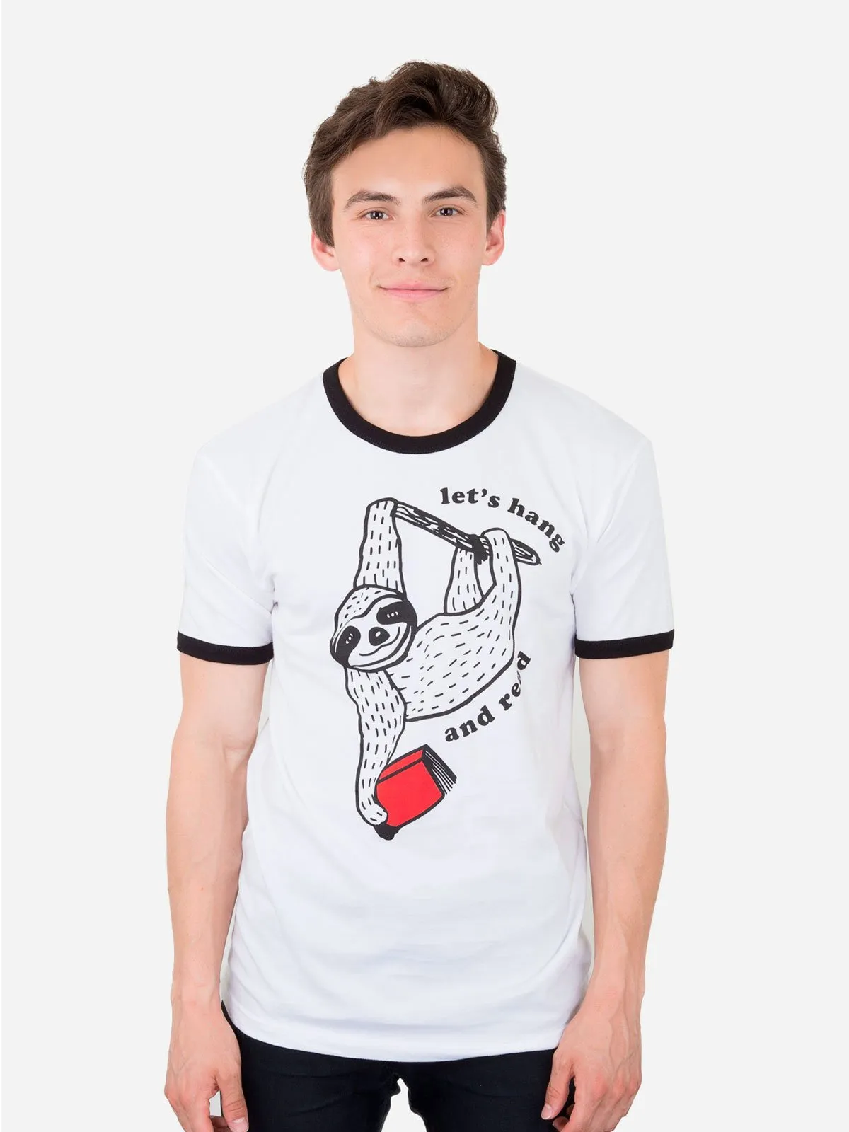 Book Sloth - Let's Hang and Read Unisex Ringer T-Shirt