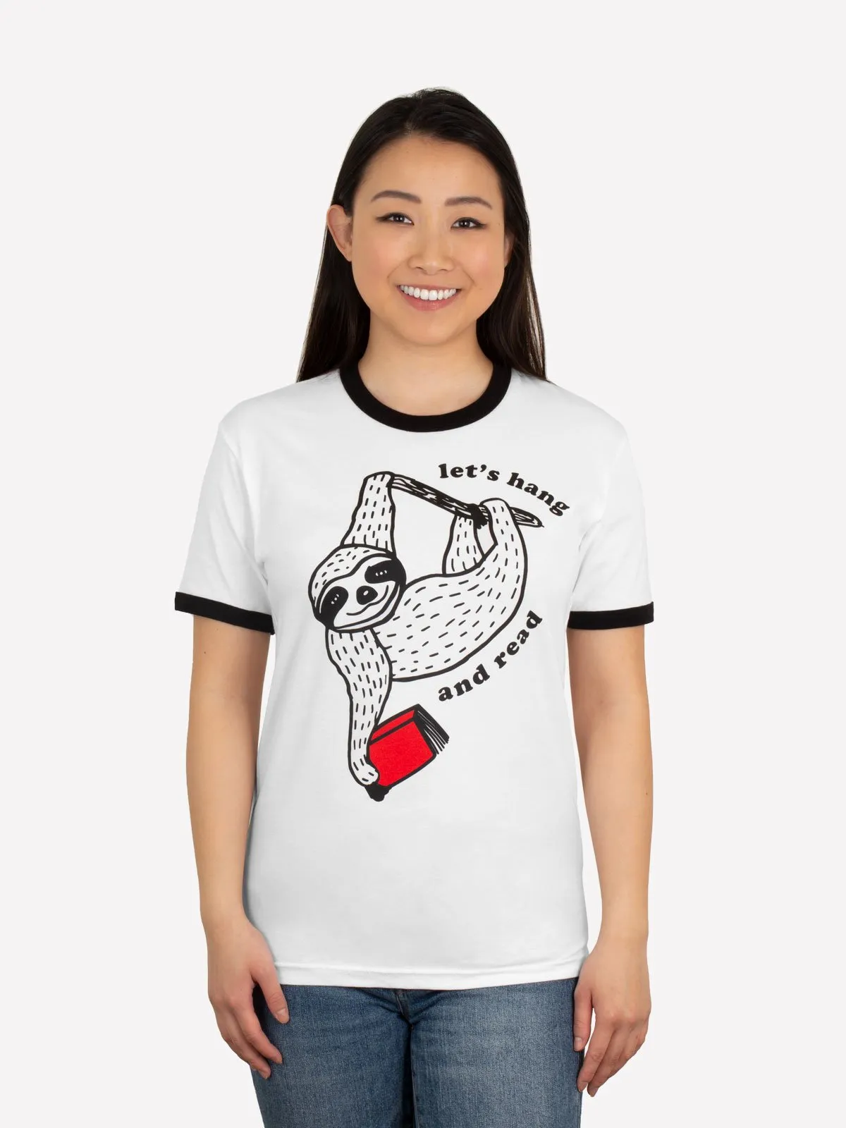 Book Sloth - Let's Hang and Read Unisex Ringer T-Shirt