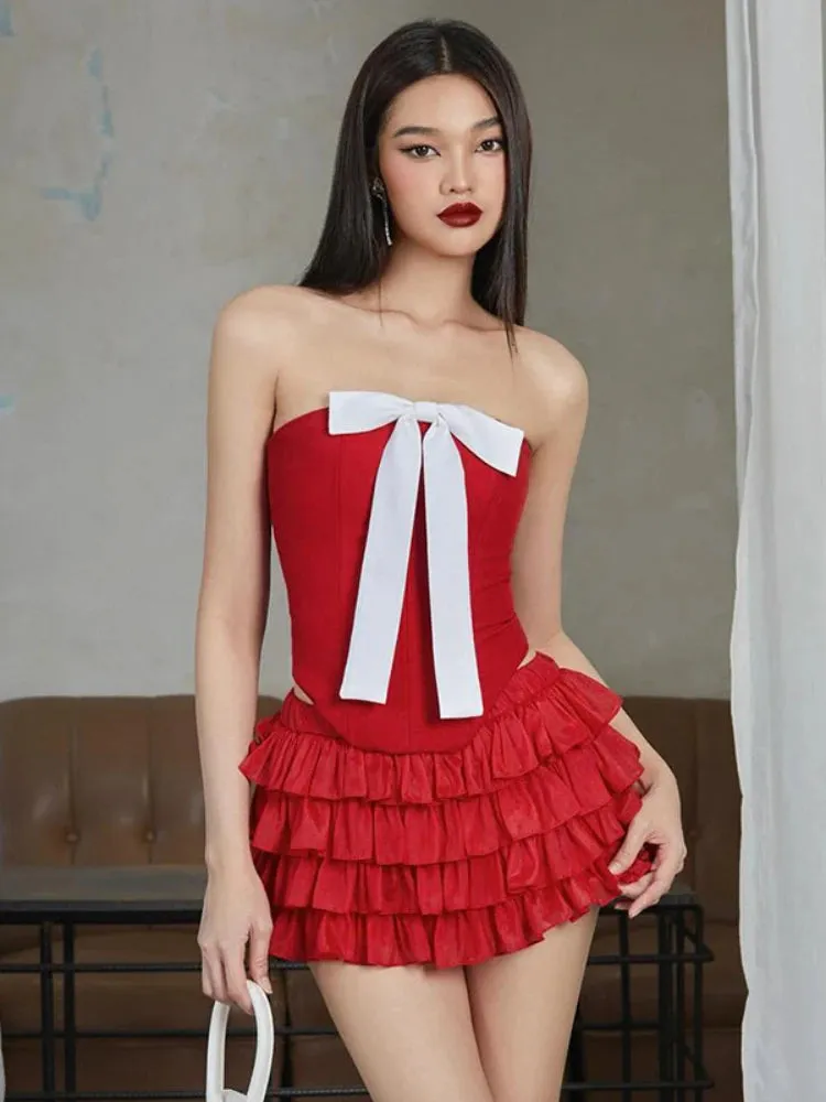 Bow Splice Sexy Off Shoulder Backless Bodycon Club Solid Party Slim Crop Top
