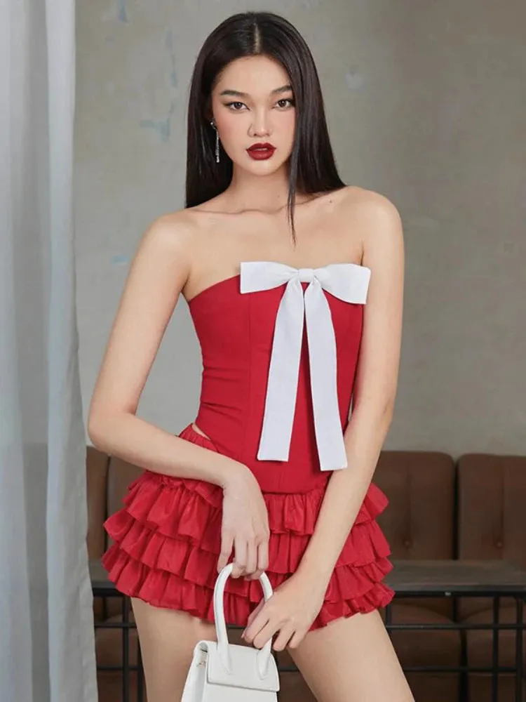 Bow Splice Sexy Off Shoulder Backless Bodycon Club Solid Party Slim Crop Top