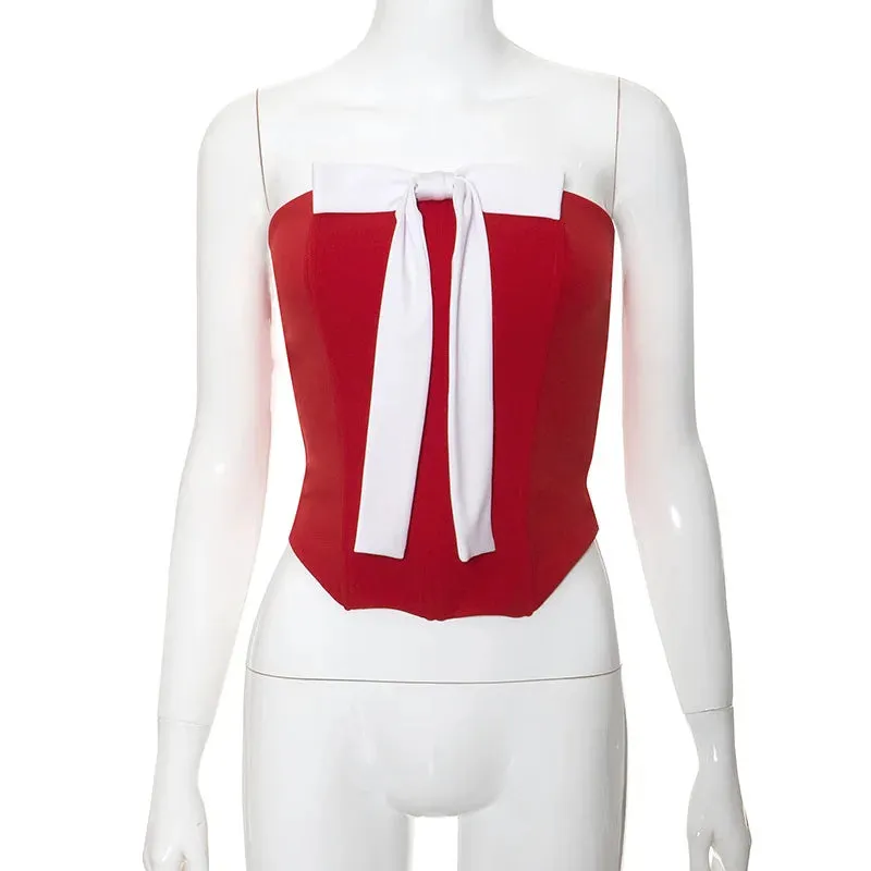 Bow Splice Sexy Off Shoulder Backless Bodycon Club Solid Party Slim Crop Top