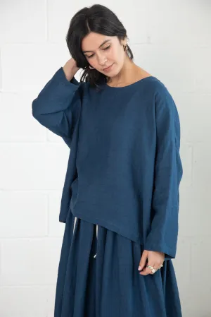 Bradley Top in Blue Linen