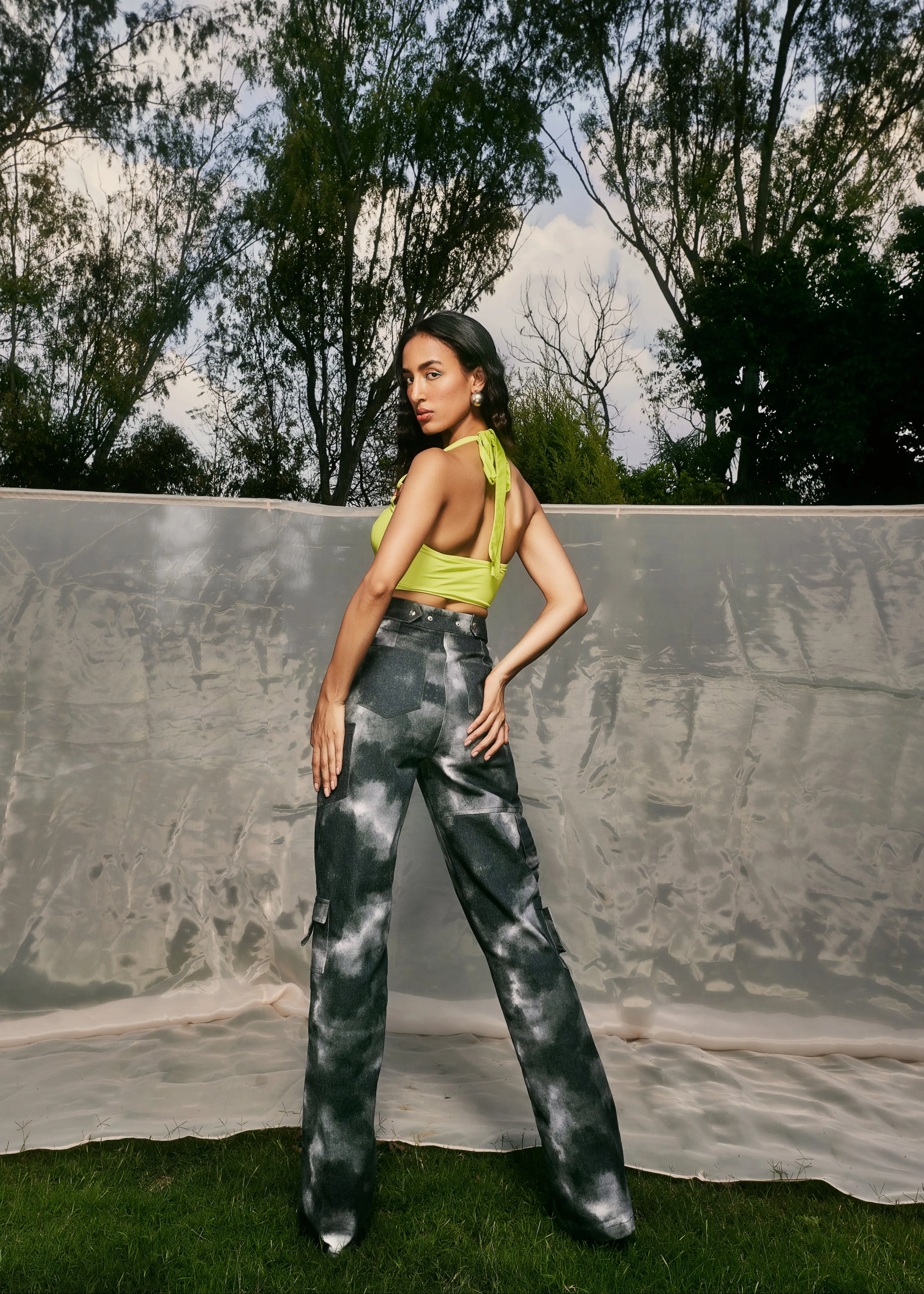 Cora Grey Smoke Embellished Cargo Pants