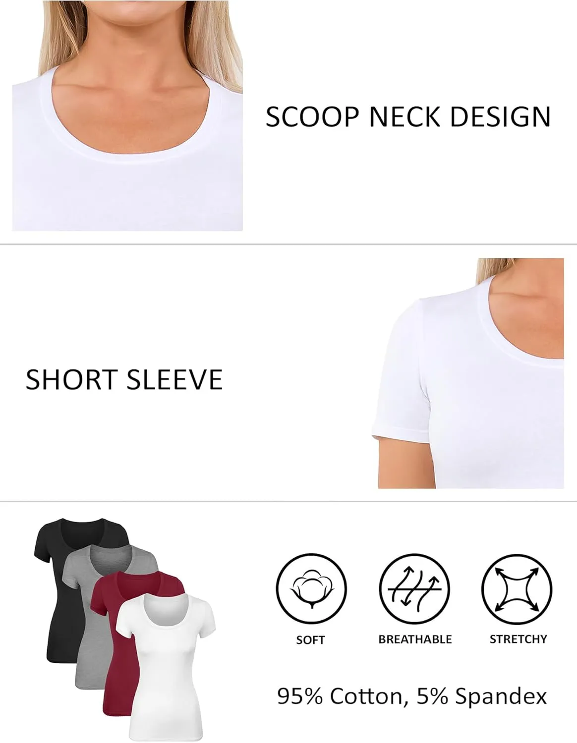 Cotton Tshirts for Women Short Sleeve Tshirt Basic Tees Plain T Shirt Womens Casual Tops Tee Undershirt Pack 1-4