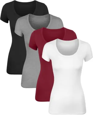 Cotton Tshirts for Women Short Sleeve Tshirt Basic Tees Plain T Shirt Womens Casual Tops Tee Undershirt Pack 1-4