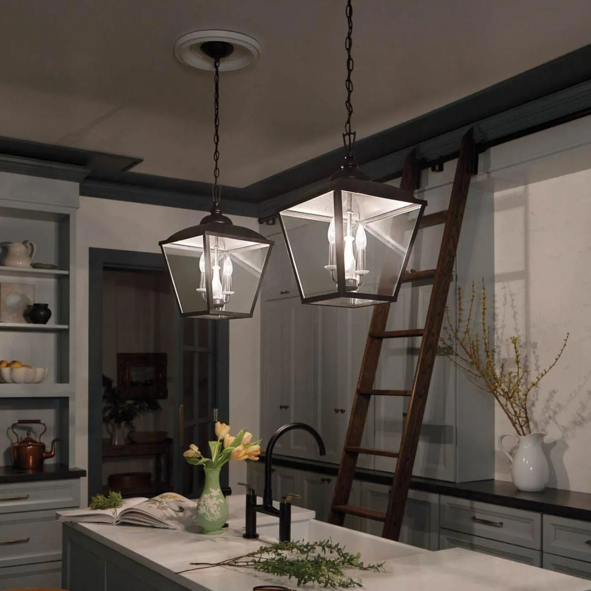 Dame 13 in. 2 lights Pendant Light Anvil Iron finish