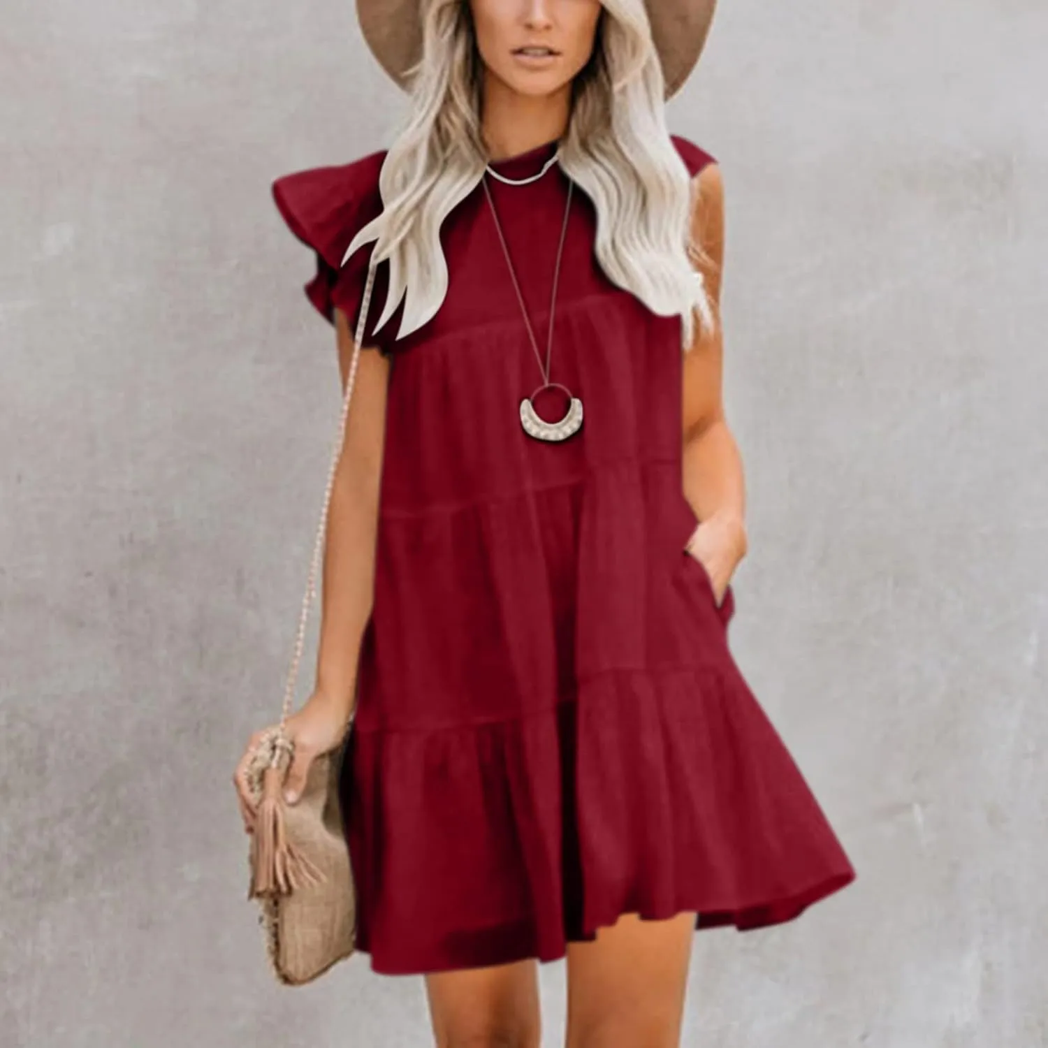 Dresses for Women Summer Casual Dress Mini Beach Party Dresses Cap Sleeve Sundresses Ruffle Flowy Dress Boho Dress