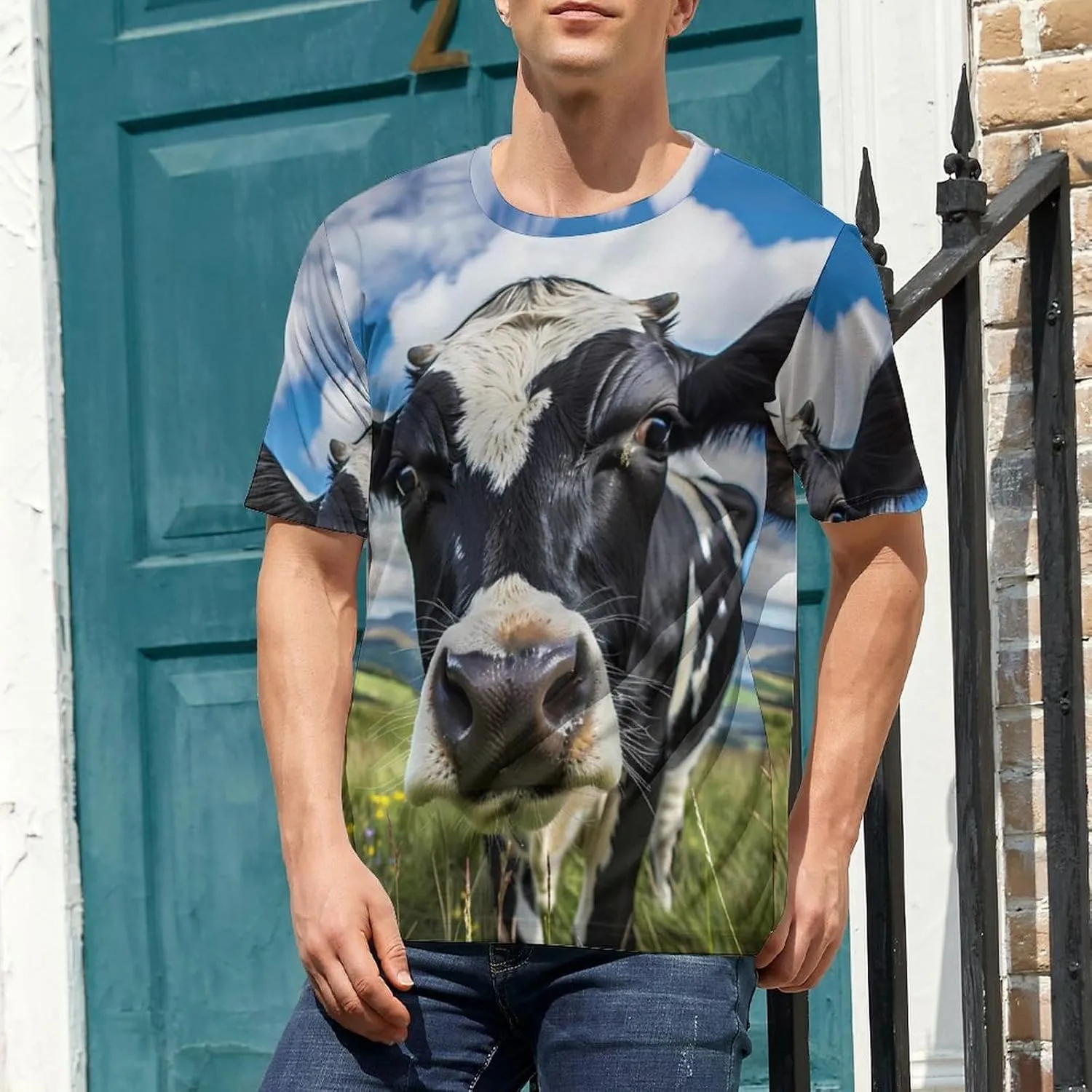 Funny Cow Farm Animal Men's T-Shirts Short Sleeve Tee Hawaiian Shirt Summer Tops Casual Workout Shirts