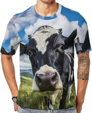 Funny Cow Farm Animal Men's T-Shirts Short Sleeve Tee Hawaiian Shirt Summer Tops Casual Workout Shirts