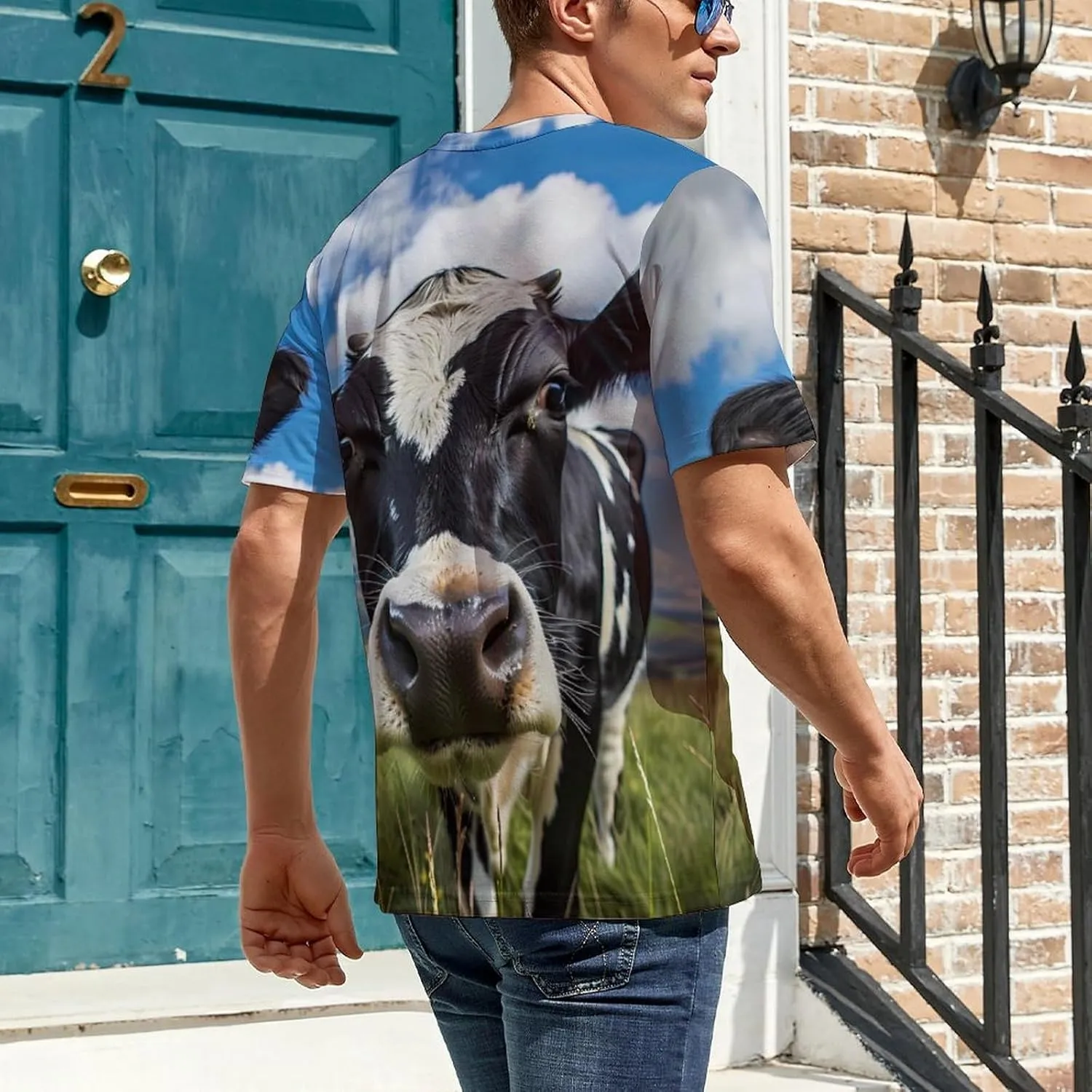 Funny Cow Farm Animal Men's T-Shirts Short Sleeve Tee Hawaiian Shirt Summer Tops Casual Workout Shirts