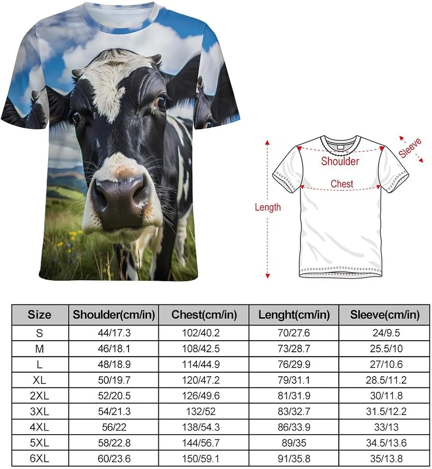 Funny Cow Farm Animal Men's T-Shirts Short Sleeve Tee Hawaiian Shirt Summer Tops Casual Workout Shirts