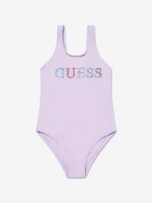 Guess Girls Logo Swimsuit in Purple