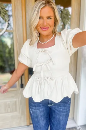 Heather Square Neck Puff Sleeve Peplum Top *FINAL SALE*