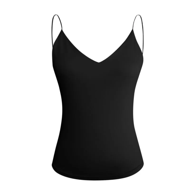 Spaghetti Strap Top V Neck Off Shoulder Sleeveless Solid Color Backless  Basic Tops Female Breathable 2020 Camisole
