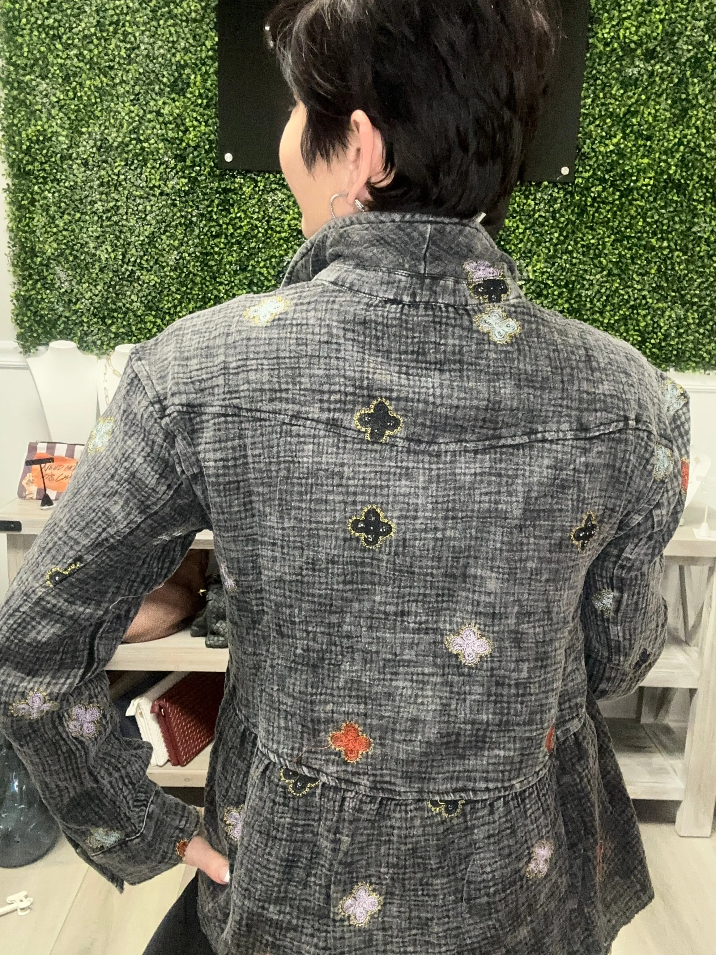 Washed Peplum Embroidered Top