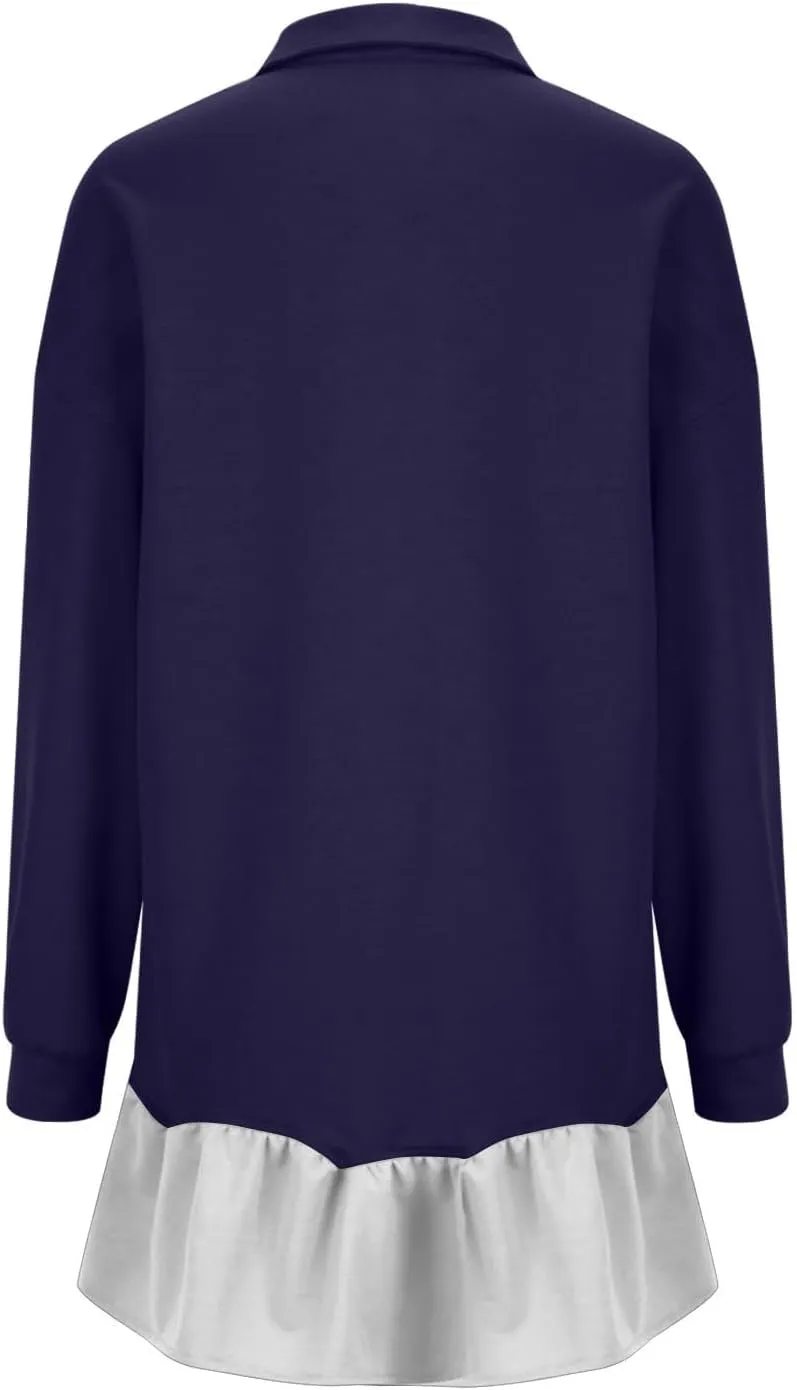 Women Oversized Sweatshirt Dress Collared Pleated Sweatshirt Dresses Casual Flowy Long Sleeve Swing Mini Dresses