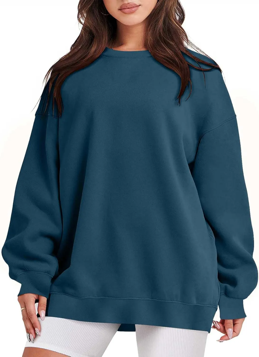 Womens Crewneck Sweatshirt Oversized Sweatshirt Fashion Long Sleeve Sweatshirt Casual Loose Pullover Solid Sweatshirt