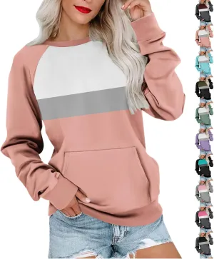 Womens Crewneck Sweatshirt Pullover Trendy Sweatshirts Cute Long Sleeve Y2k Fall Tops Outfits with Pockets