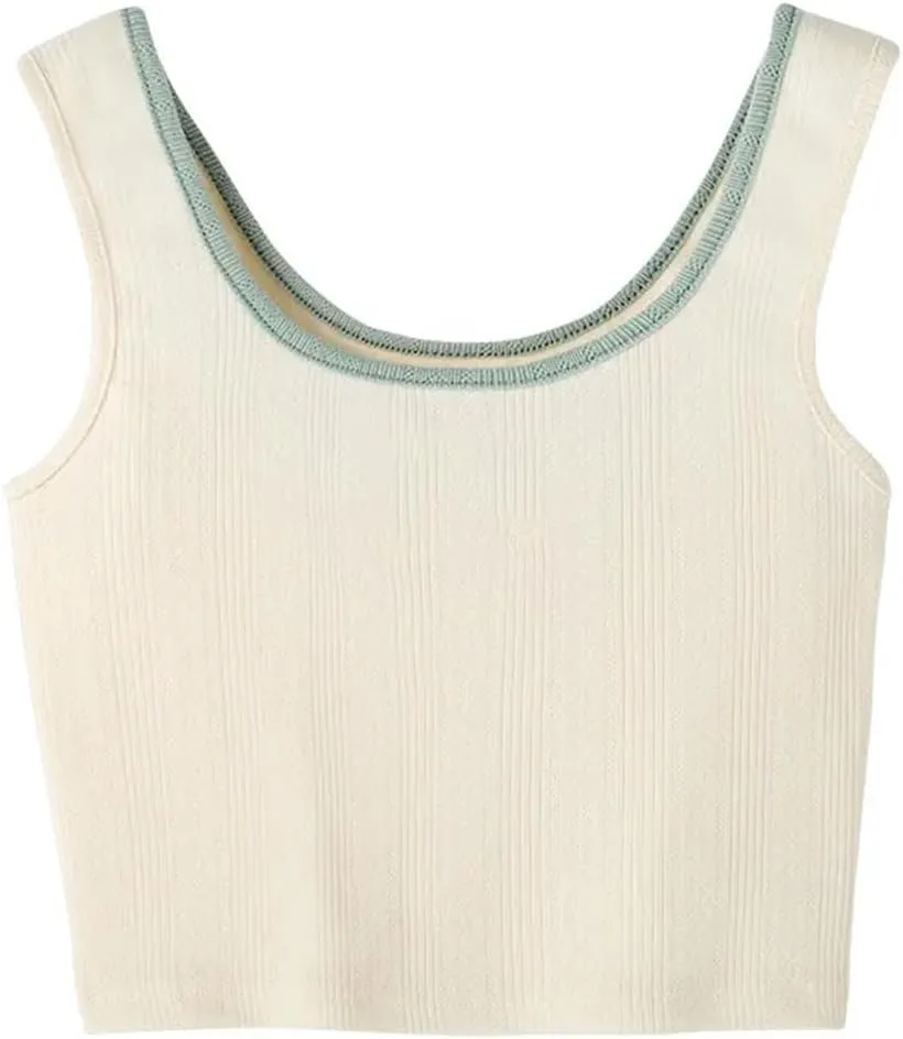 Womens Sleeveless Knitted Camisole Vest Summer Embroidery Slim Short Tanks Tops