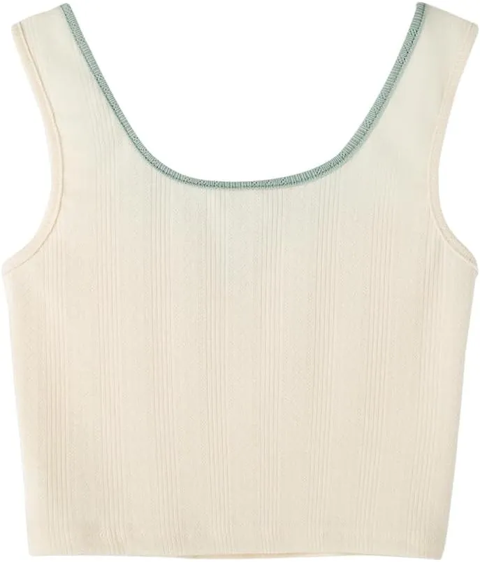 Womens Sleeveless Knitted Camisole Vest Summer Embroidery Slim Short Tanks Tops