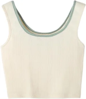 Womens Sleeveless Knitted Camisole Vest Summer Embroidery Slim Short Tanks Tops