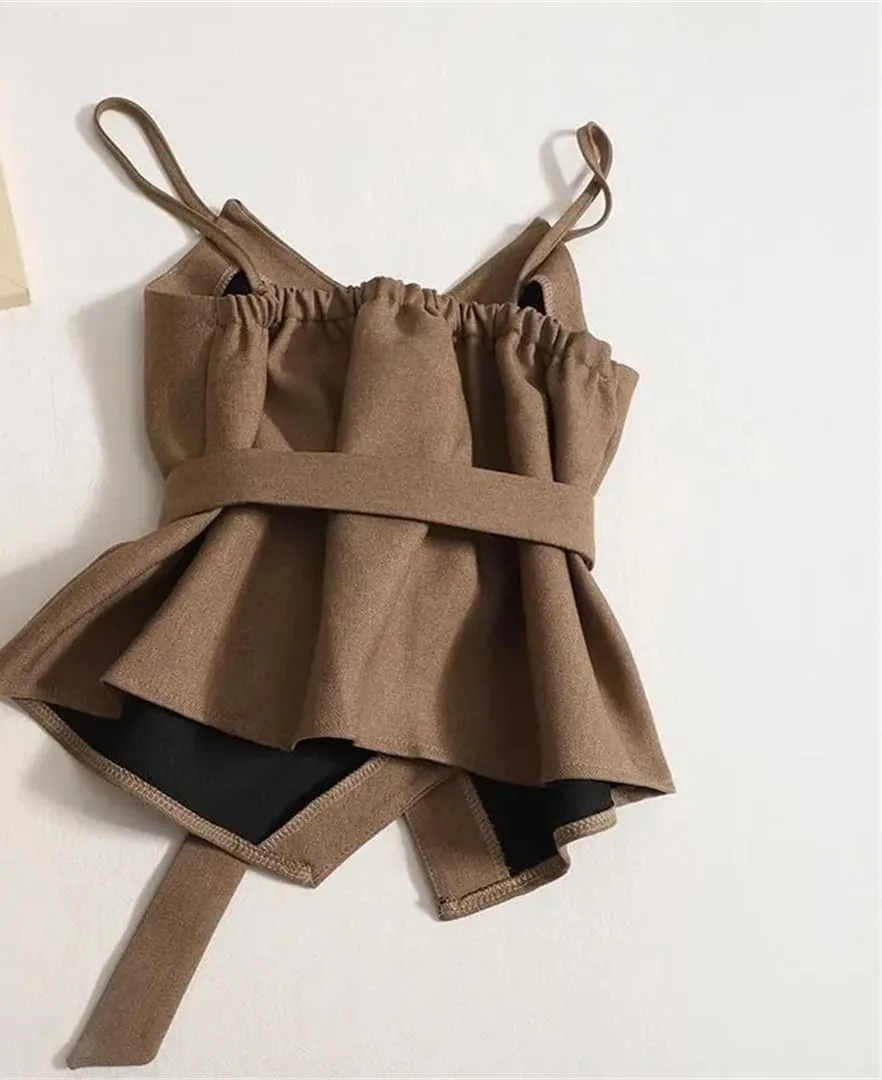 Womens Solid Color Chiffon Camisole Spaghetti Strap Ruffle Crop Top Sleeveless Lightweight Blouse