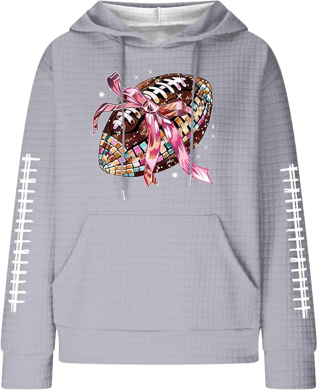 Womens Waffle Knit Hoodies Funny Football Graphic Shirt Game Day Hooded Sweatshirt Casual Pullover Tops 2025